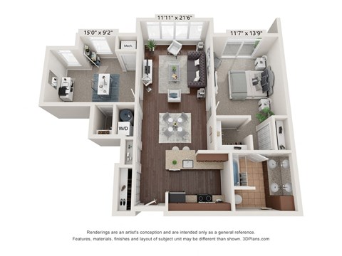 a floor plan of the 1x1 Den apartment